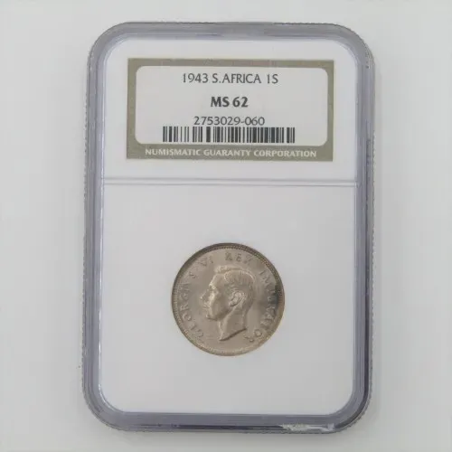 1943 SA Union 1s Shilling graded MS 62 by NGC