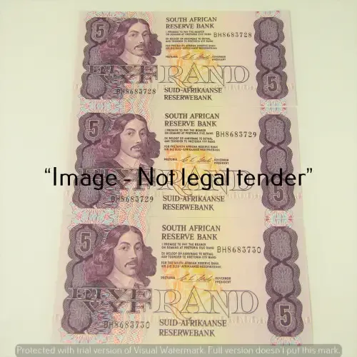 CL Stals 1st Issue R5 bank notes - Lot of 3 uncirculated with consecutive numbers