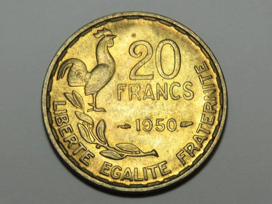 France 1950 20 Francs - `Three feathers` - Scarce - B UNC