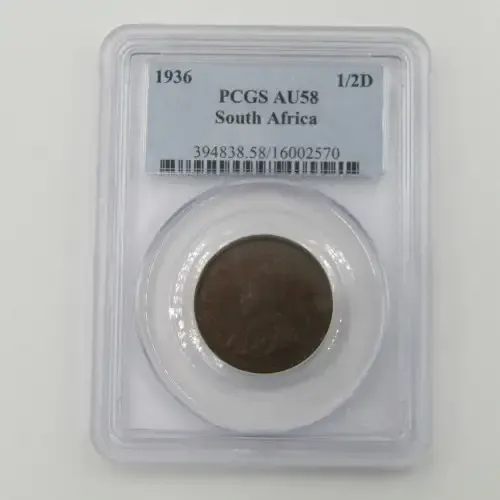 1936 SA Union 1/2d Half Penny graded AU58 by PCGS