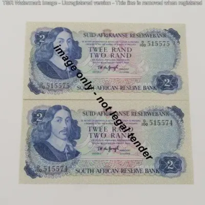 Pair of TW de Jongh 2nd issue R2 notes - consecutive - UNC D100 #515574-515575
