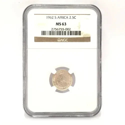 1962 RSA graded silver 2 and a half cent graded MS 63 only 8745 minted - Scarce