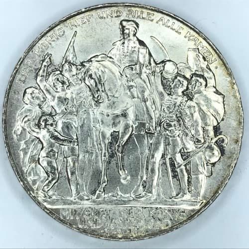 1913 A Germany Prussia Hundred years defeat of Napoleon three mark - UNC