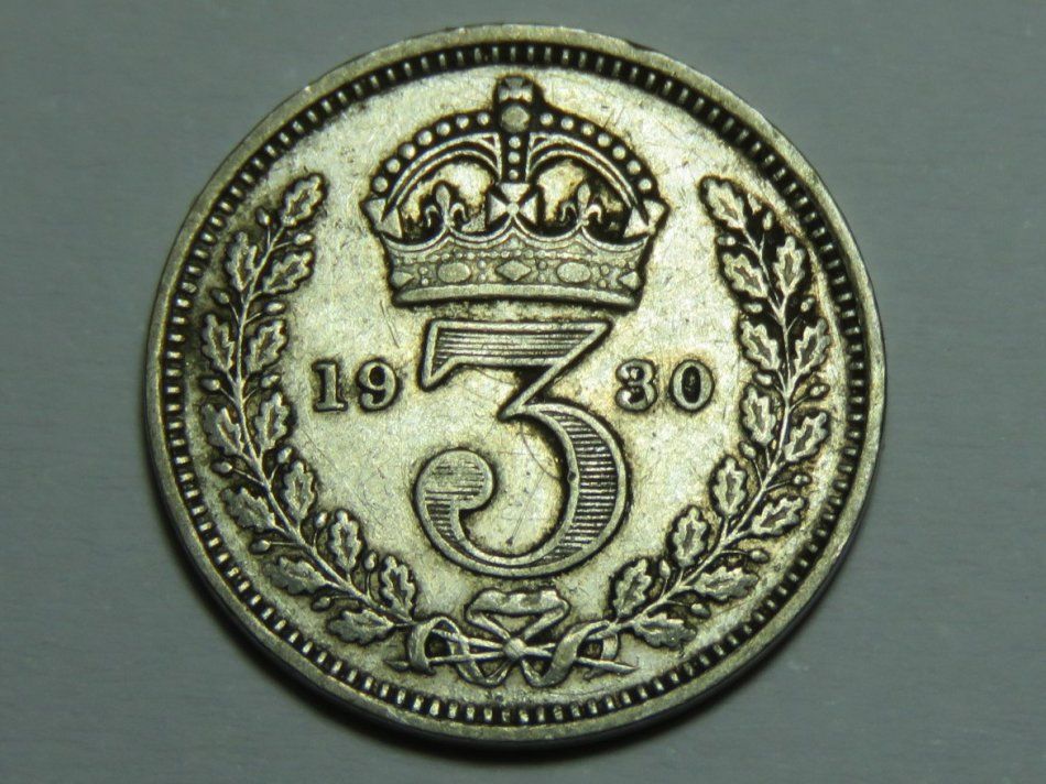 1930 Great Britain proof like 3 pence with crowned denomination - only 1948 minted