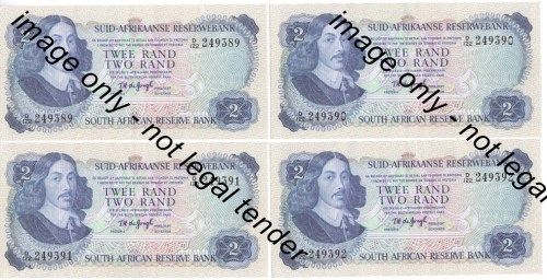 TW de Jongh 2nd Issue 1974 - Lot of 4 x R2 notes with consecutive numbers - UNCIRCULATED