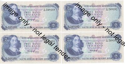 TW de Jongh 2nd Issue 1974 - Lot of 4 x R2 notes with consecutive numbers - UNCIRCULATED