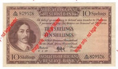 MH de Kock 1957 Ten Shillings - Almost UNC (slight fold marks)