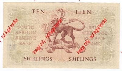 MH de Kock 1957 Ten Shillings - Almost UNC (slight fold marks)