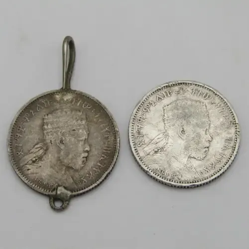 1889 (1897) 1/4 birr plus extra mounted 1/4 birr Ethiopia