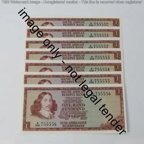 TW de Jongh 3rd issue Lot of 7 x R1 banknotes - nice numbers - consecutive - uncirculated