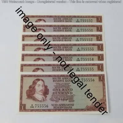 TW de Jongh 3rd issue Lot of 7 x R1 banknotes - nice numbers - consecutive - uncirculated