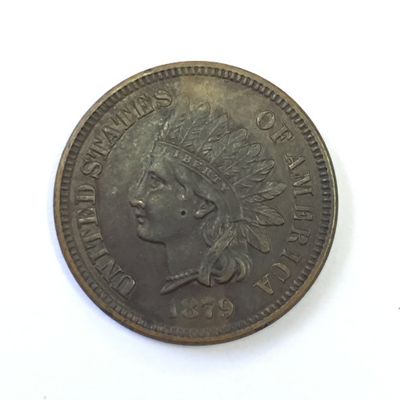 1879 USA Indian head one cent - AU with small hole in cheek