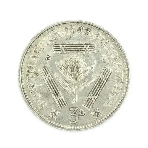 1943 SA Union tickey VF+ - Totally misaligned 43 - Some petals on right of protea missing