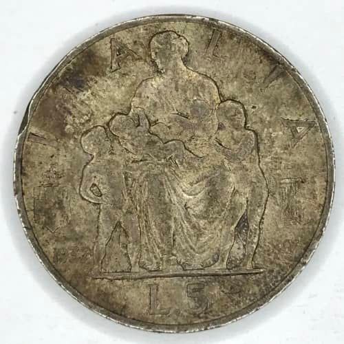 1937 Italy 5 Lire - Very SCARCE - toned aXF