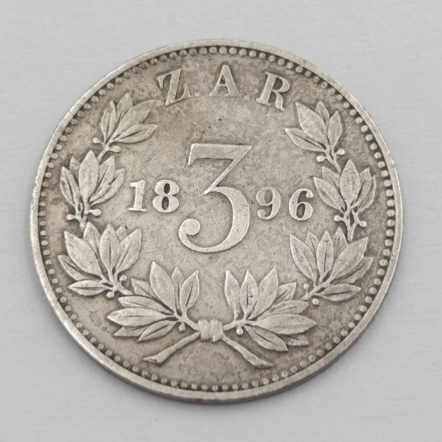 1896 ZAR Kruger silver 3d tickey XF+