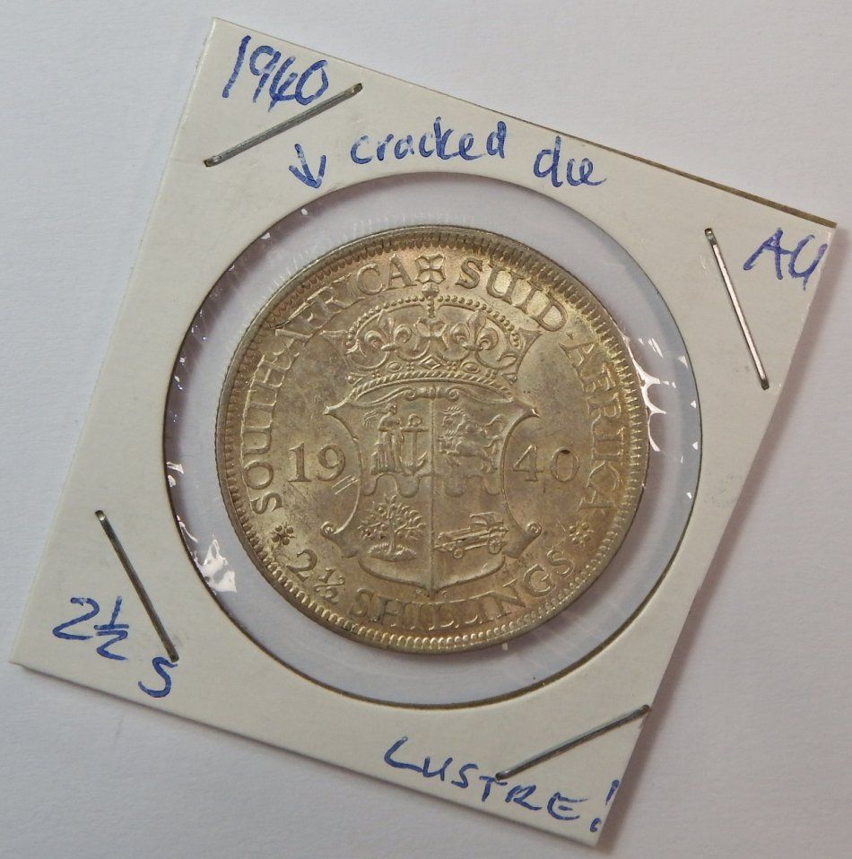 1940 South Africa half crown - AU with badly cracked die reverse