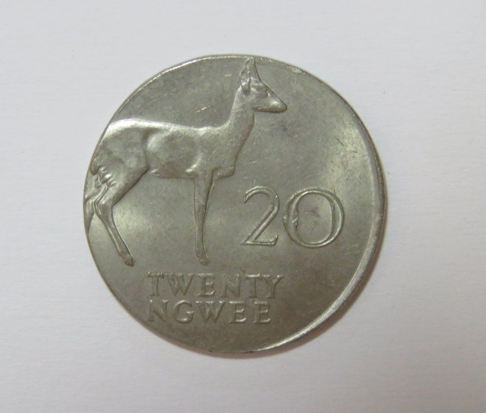 Zambia Misstruck 1968 error coin 20 NGWEE on smaller planchet