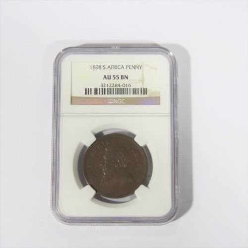 1898 ZAR Kruger penny graded AU 55 BN by NGC