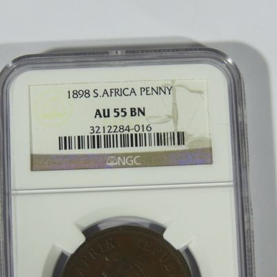 1898 ZAR Kruger penny graded AU 55 BN by NGC