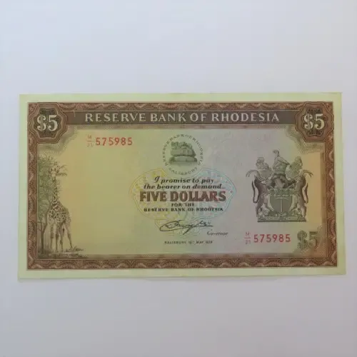 Reserve Bank of Rhodesia Five Dollars 15 May 1979 - AU