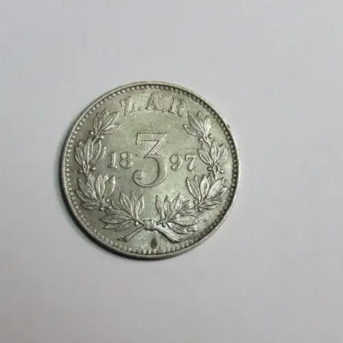 1897 ZAR Kruger 3d tickey AU+