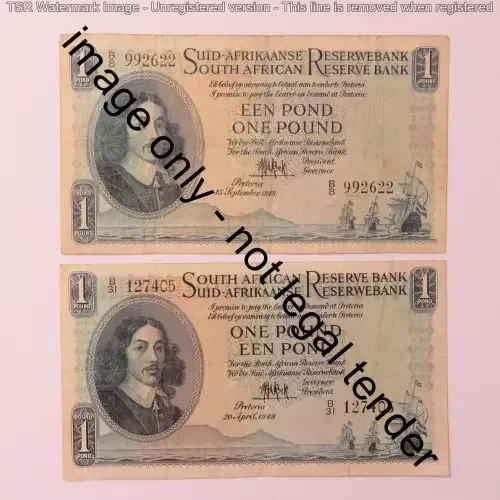 MH de Kock 2nd issue one pound lot of 4 notes - 1948, 1949, 1950, 1951