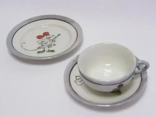 Antique Miniature Mickey Mouse Trio, Cup &amp; Saucer &amp; Sideplate with 3 different pictures