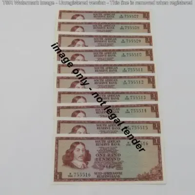 Lot of 10 TW de Jongh R1 notes - uncirculated with consecutive numbers