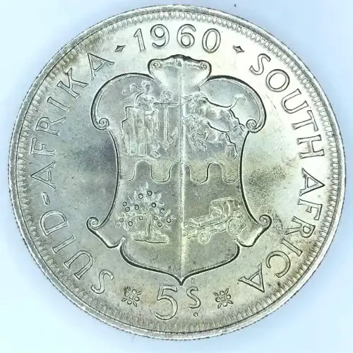 1960 SA Union Silver 5 Shilling - Cracked die A of Afrika