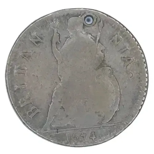 Charles 2 British farthing VF but holed