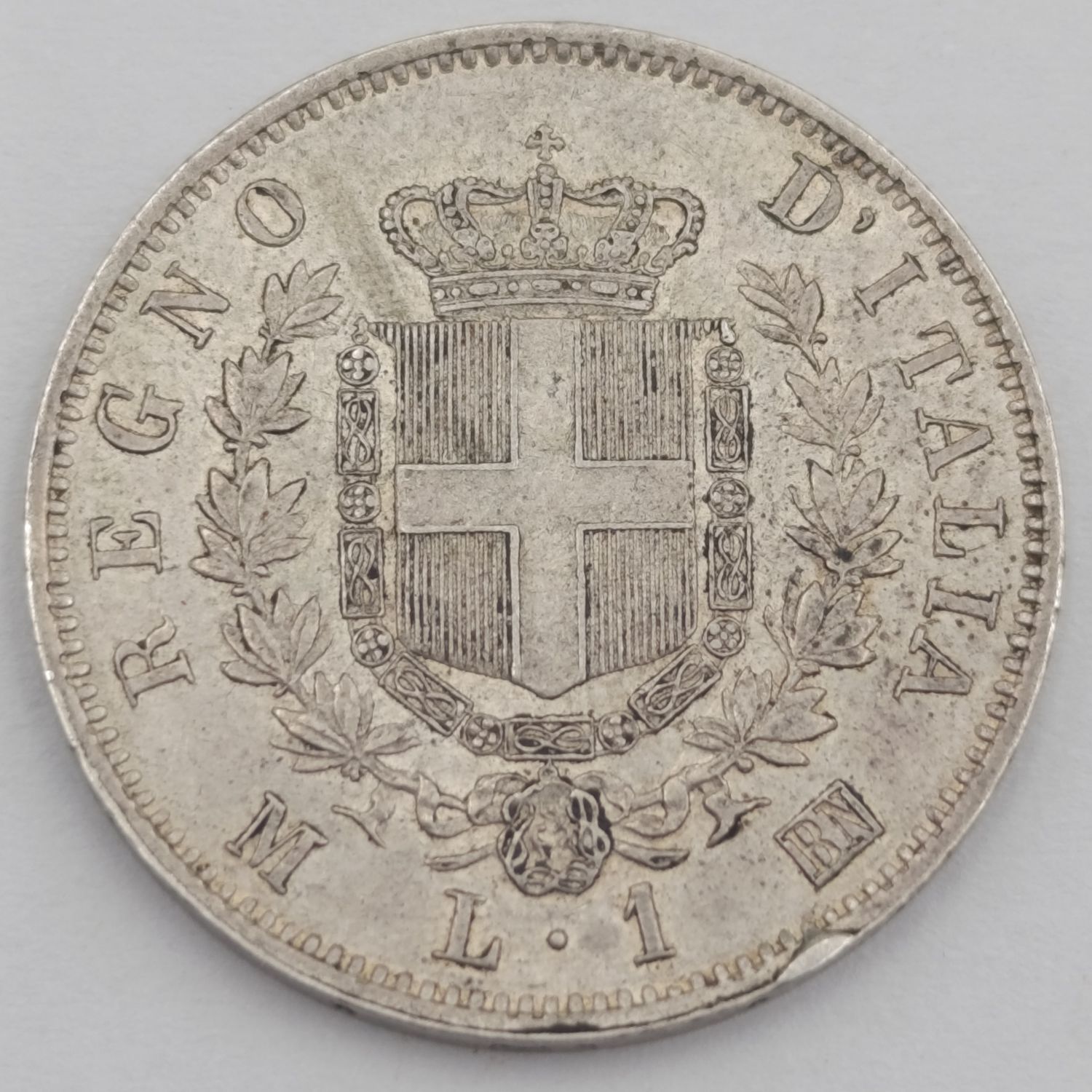 1867 Italy 1 Lire - AU+ - Silver