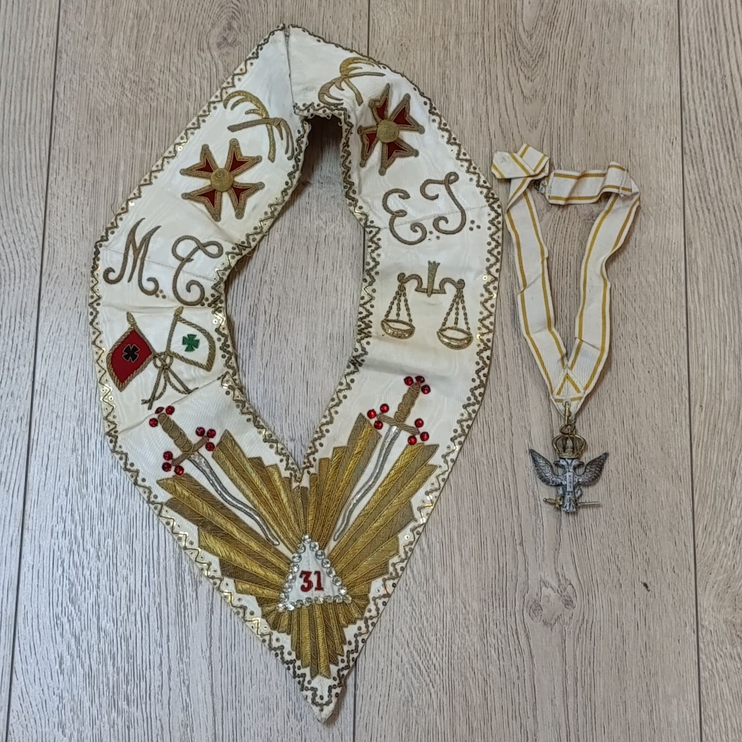Freemason&#39;s 31st Degree hallmarked silver neck order and sash