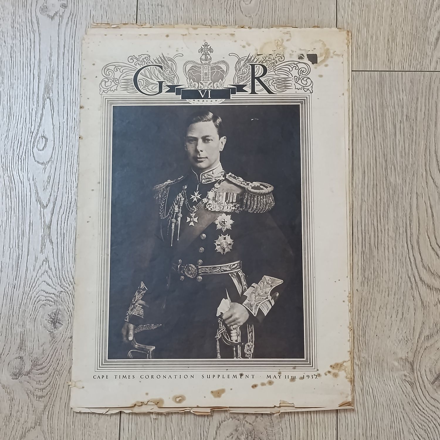 Antique news paper Cape Times Coronation Supplement May 11th, 1937 in poor condition