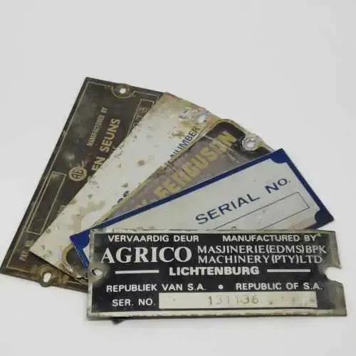 Lot of 5 Agricultural Machinery serial numberplates