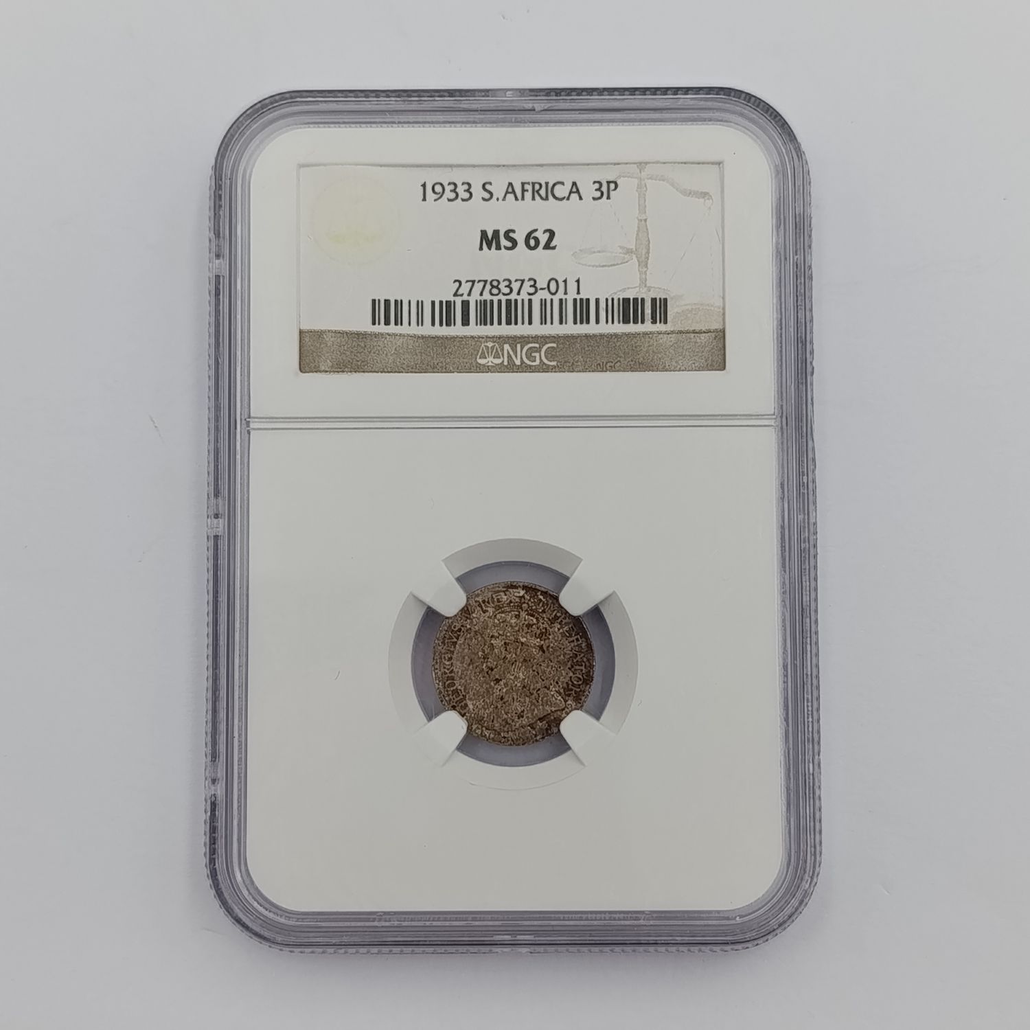 1933 SA Union silver 3d tickey graded MS62 by NGC