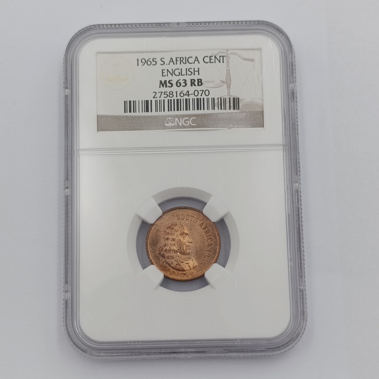 1965 RSA English 1 cent graded MS63 RB by NGC - only 1180 minted