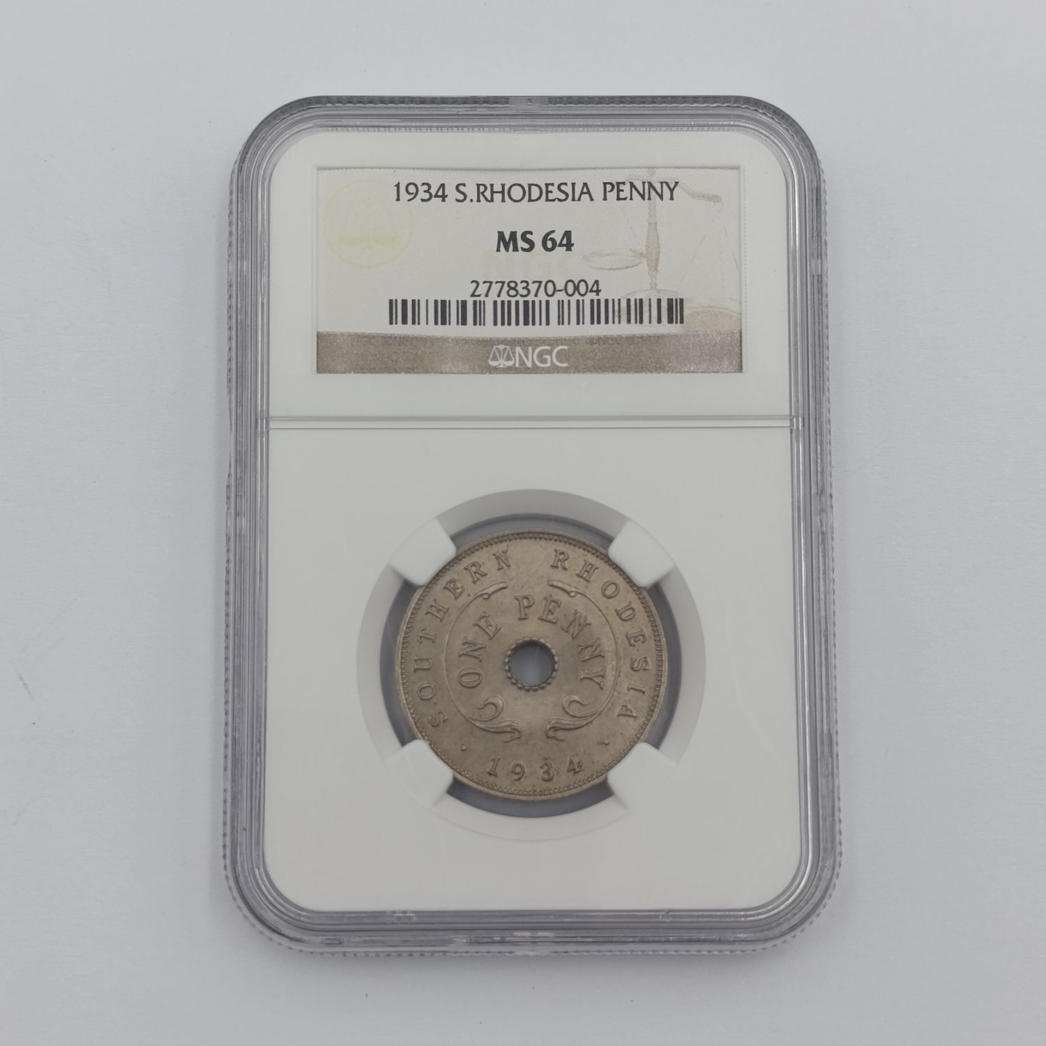 1934 Southern Rhodesia Penny graded MS64 by NGC