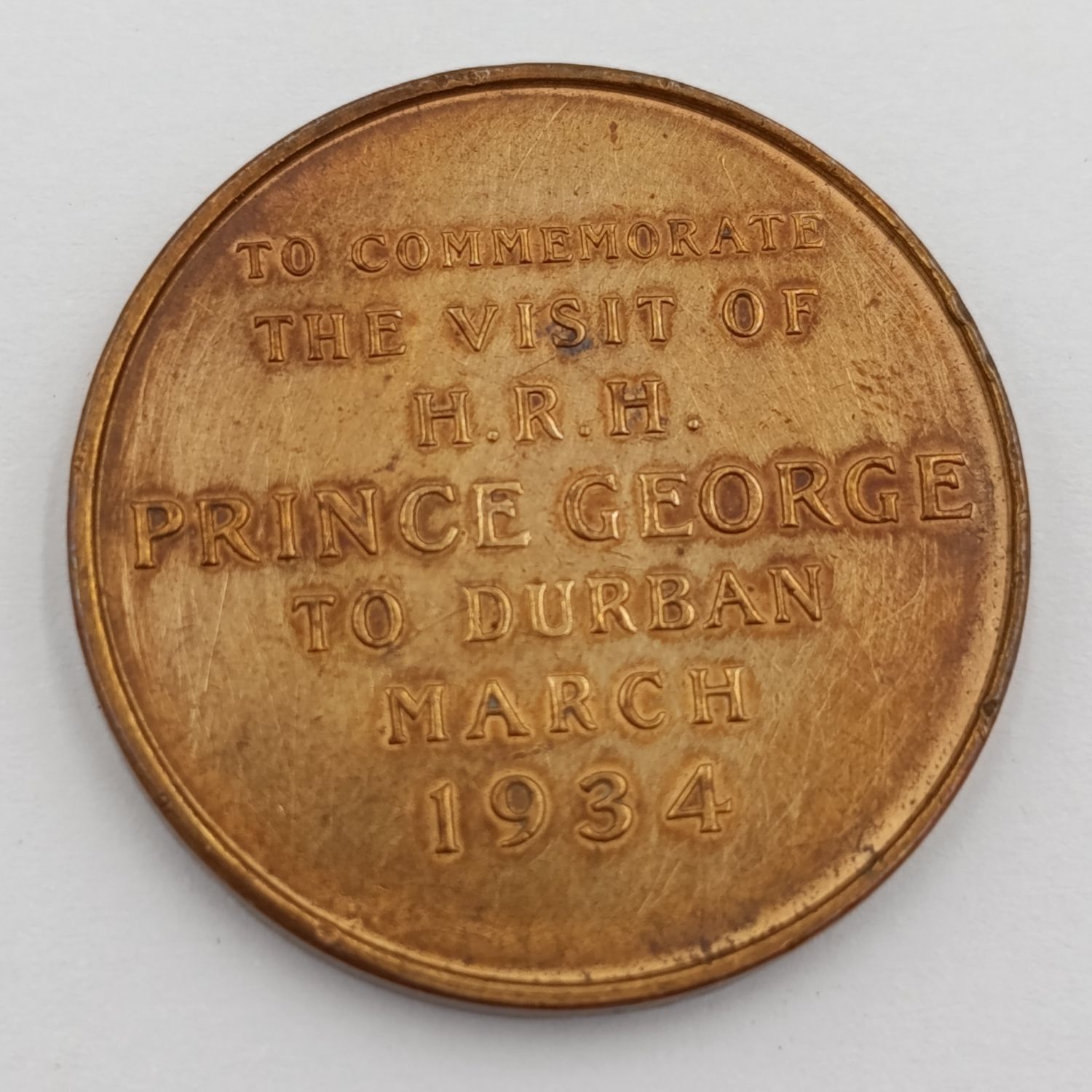 1934 Prince George visit to Durban medallion - scarce