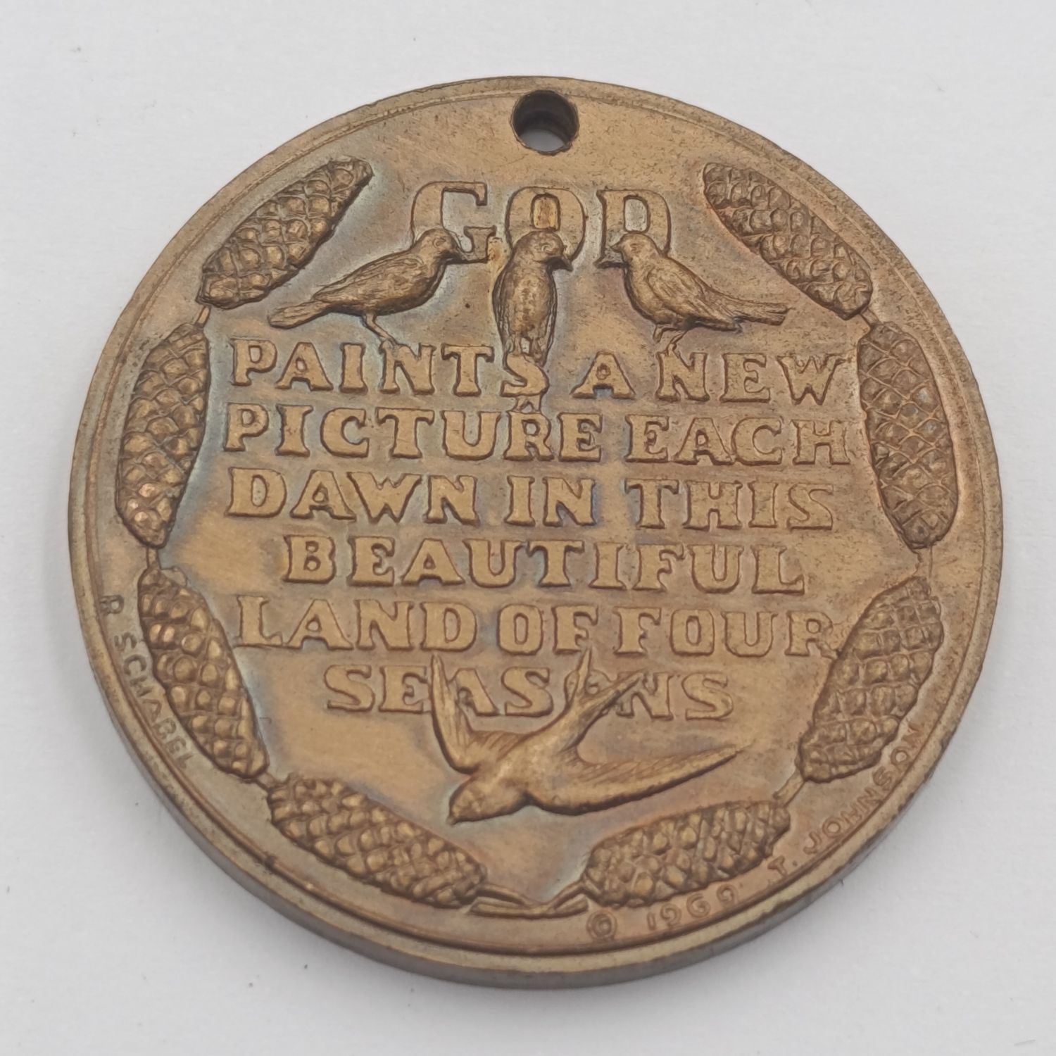 USA Maine 1970 Sesquicentennial prayer medallion - holed