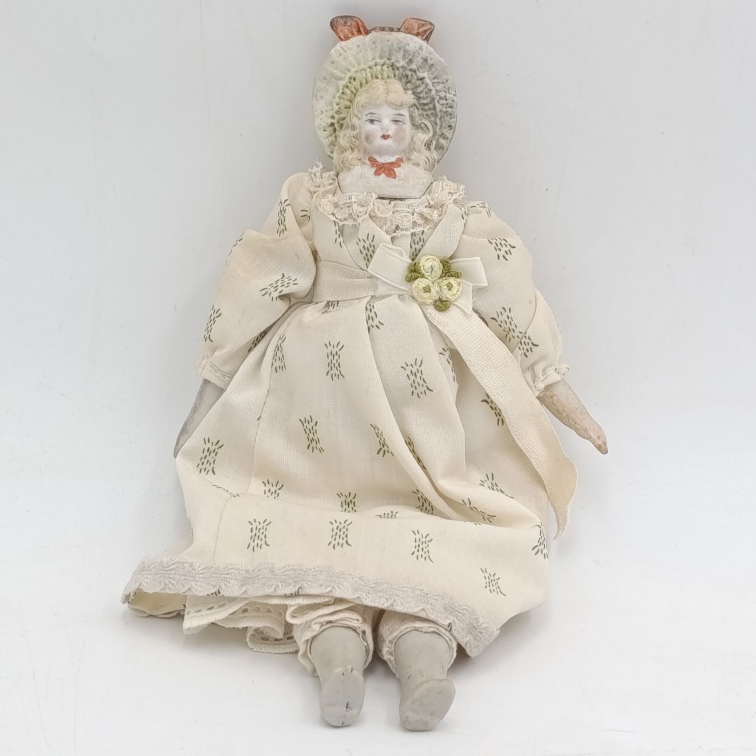Antique Bisque doll - 21cm long - blonde hair