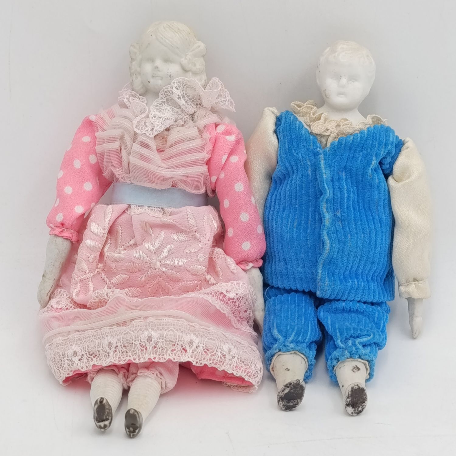 Antique German boy and girl doll set 1800's - unpainted (rare) about 20 cm long each