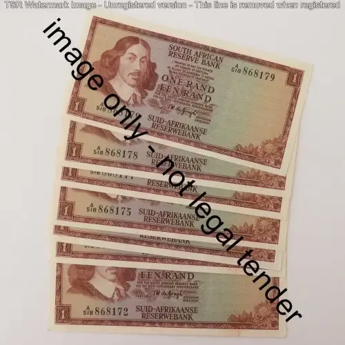 TW de Jongh 1st issue lot of 8 uncirculated R1 notes - Paperclip crease