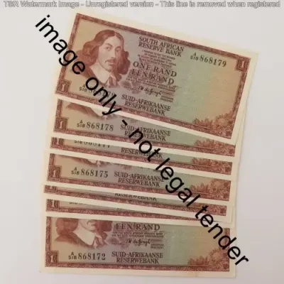 TW de Jongh 1st issue lot of 8 uncirculated R1 notes - Paperclip crease
