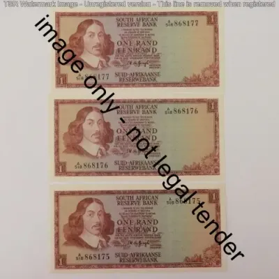 TW de Jongh 1st issue lot of 8 uncirculated R1 notes - Paperclip crease