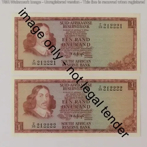 TW de Jongh R1 replacement banknotes uncirculated with very nice numbers Z35 212221 and 212222