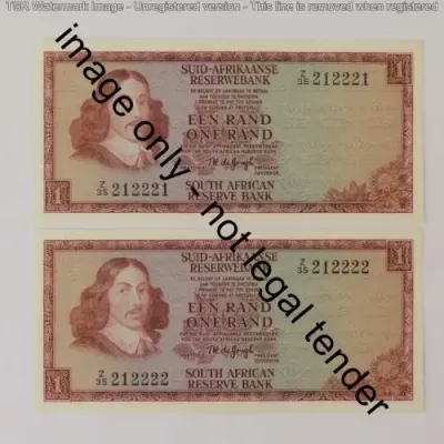 TW de Jongh R1 replacement banknotes uncirculated with very nice numbers Z35 212221 and 212222