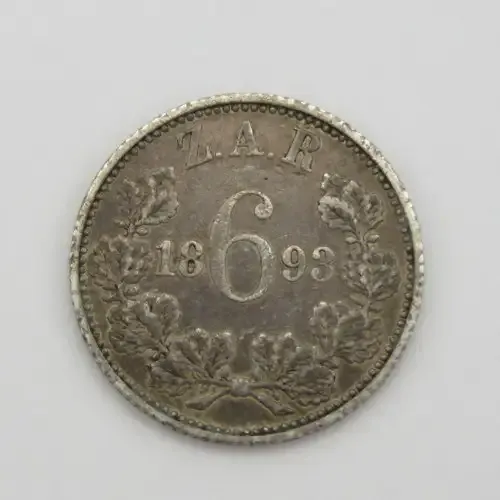 ZAR Paul Kruger 1893 six pence VF+ - hairlines visible
