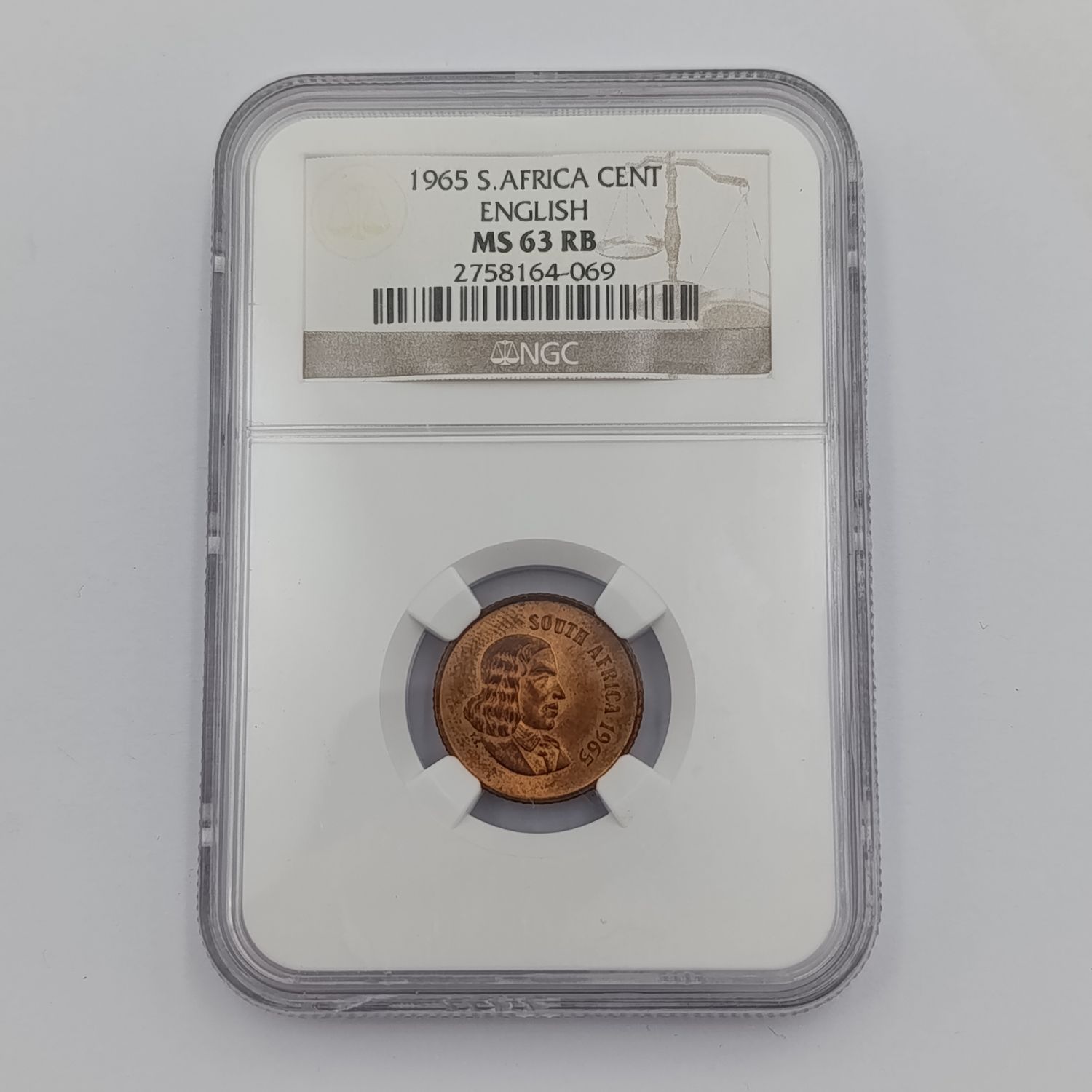 1965 RSA English 1 cent graded MS63 RB by NGC - only 1180 minted