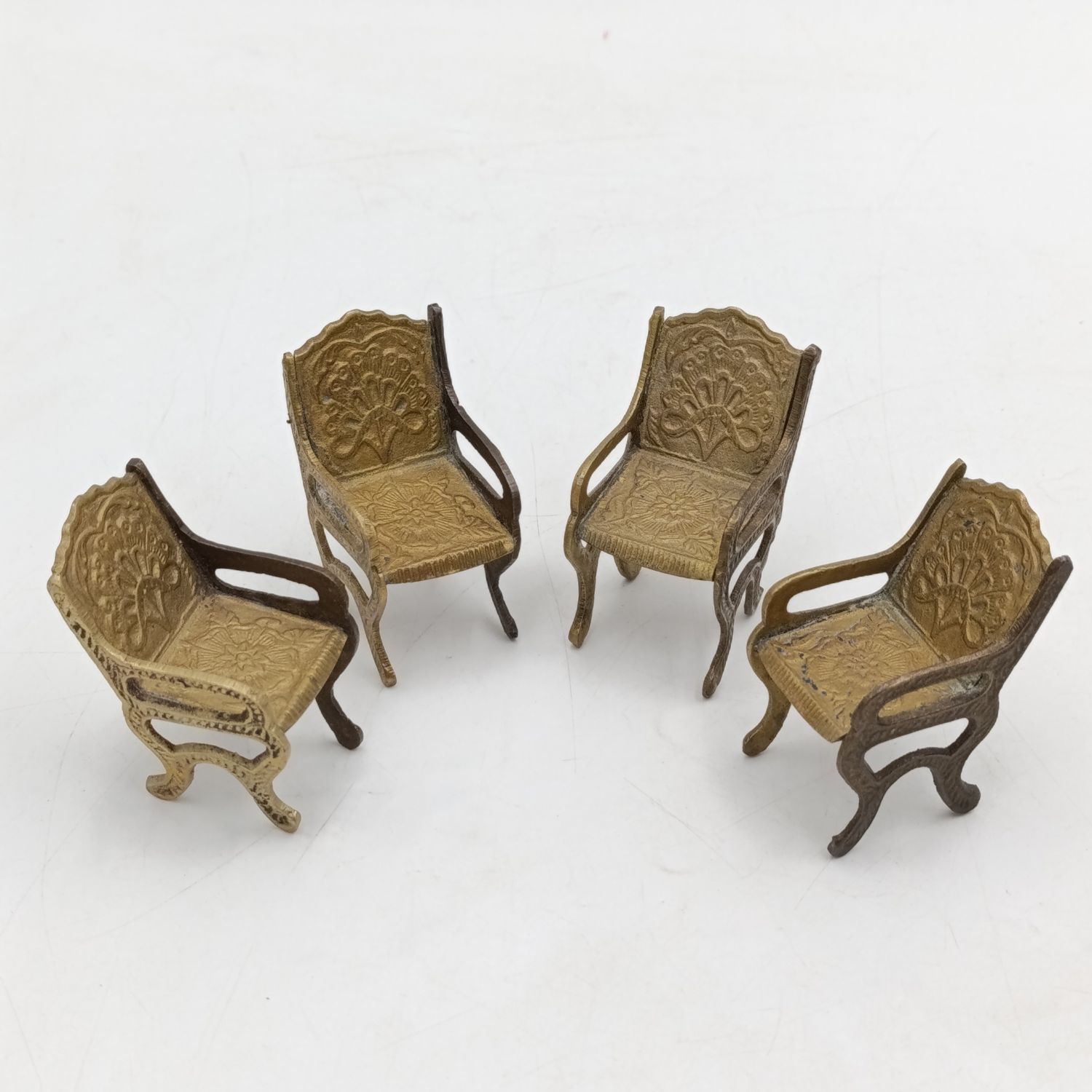 Set of 4 vintage brass doll house chairs
