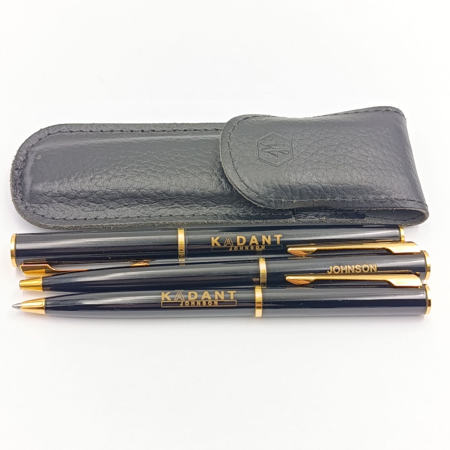 Original Waterman 3 pen set including fountain pen - Kodant Johnson advertising in leather pouch